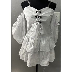 NWT JJ's Fairyland White Ruffled Off the  Shoulder Blouse Lace up Front Top Sz M